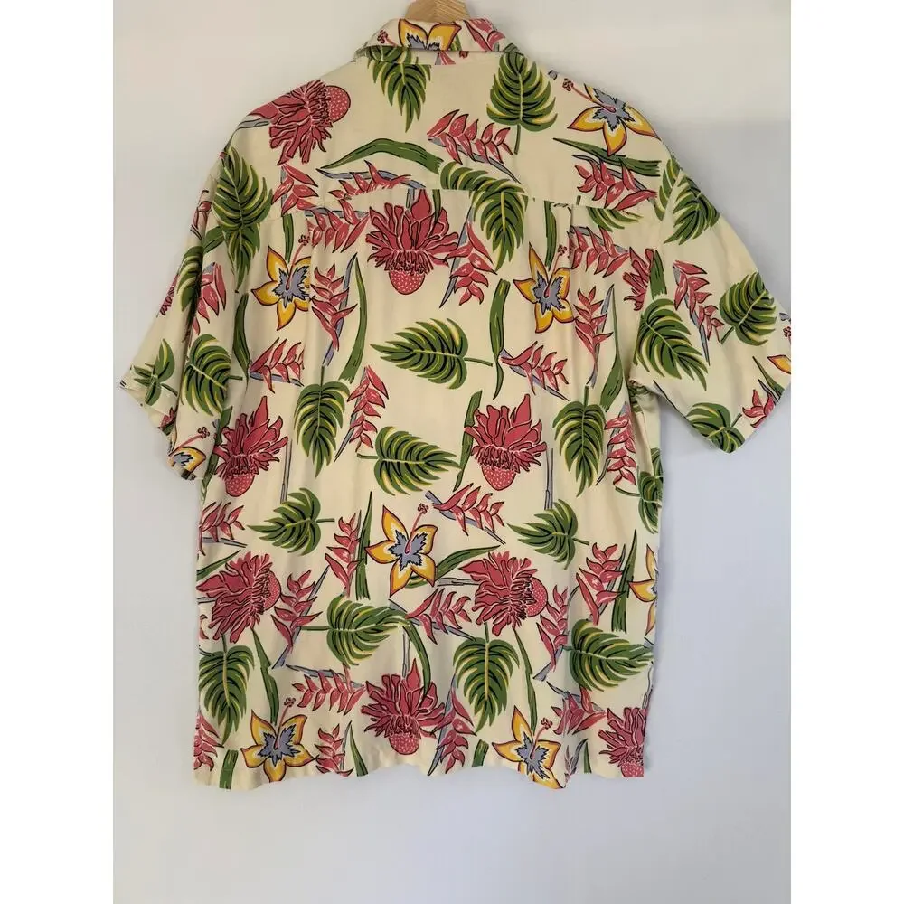 Pineapple Moon Silk Floral Hawaiian Shirt- Size M - Picture 5 of 5